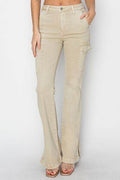 RISEN Full Size High Rise Side Slit Cargo Bootcut Jeans - Hovatok