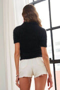 ADORA Fuzzy Mock Neck Short Sleeve Sweater - Hovatok