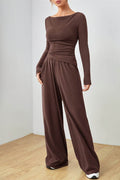 Boat Neck Long Sleeve Top and Pants Set - Hovatok