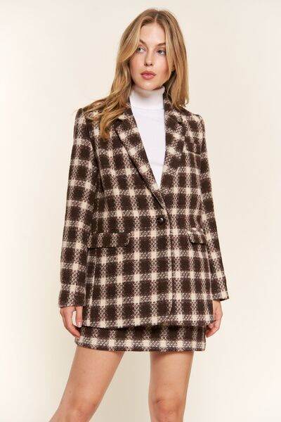 And The Why Full Size Plaid Brushed One Button Blazer - Hovatok