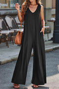 Full Size V-Neck Wide Strap Jumpsuit - Hovatok