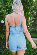 Tied Spaghetti Strap Denim Romper - Hovatok