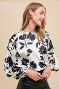 Annie Wear Frill Printed Balloon Sleeve Blouse - Hovatok