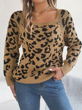 Leopard Buttoned Square Neck Sweater - Hovatok