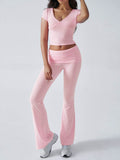Devine Short Sleeve Top and Bootcut Legging Set - Hovatok