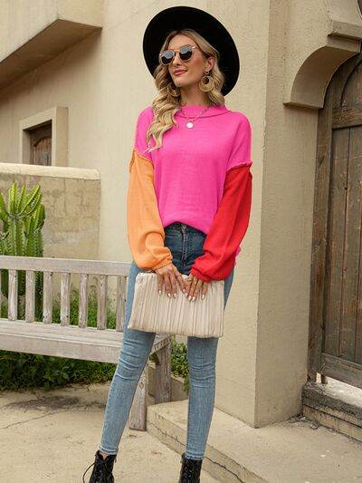 Angel Wings Color Block Dropped Shoulder Sweater - Hovatok