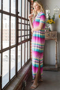 Heimish Full Size Striped Short Sleeve Maxi Tee Dress Plus Size - Hovatok