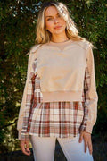 And The Why Full Size Double Layered Plaid Contrast Sweatshirt - Hovatok