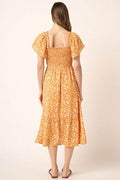 Mittoshop Flower Print Flutter Sleeve Smocked Midi Dress - Hovatok