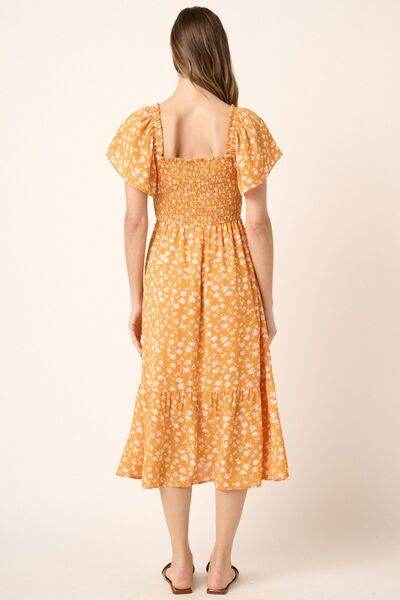 Mittoshop Flower Print Flutter Sleeve Smocked Midi Dress - Hovatok