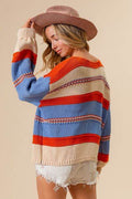 BiBi Multi Color Stripe Scoop Neck Sweater - Hovatok