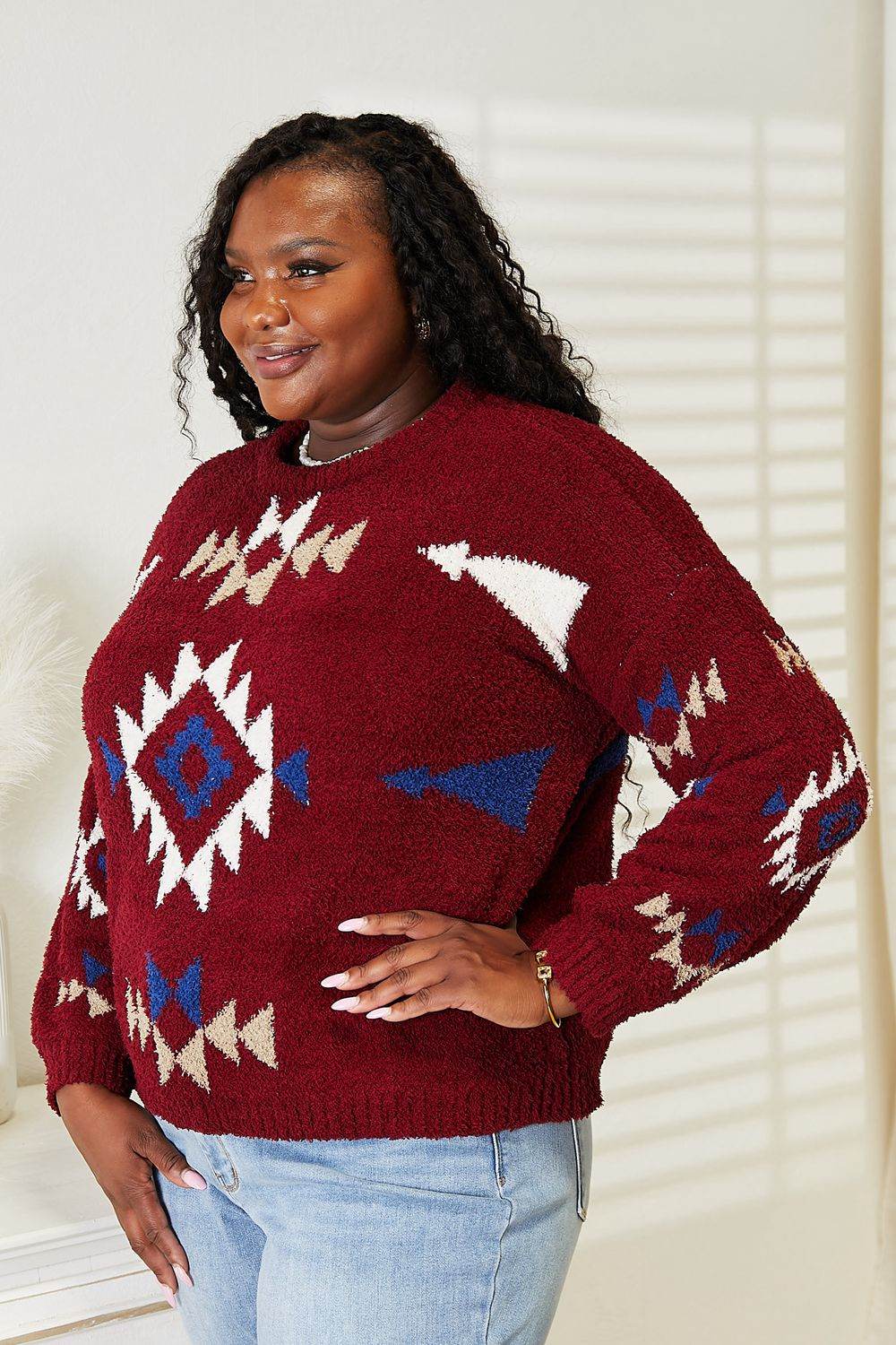 HEYSON Full Size Aztec Soft Fuzzy Sweater - Hovatok