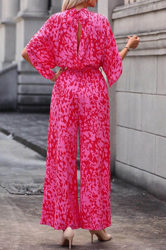 Leopard Belted Wide Leg Jumpsuit - Hovatok