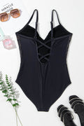Embroidered V-Neck One-Piece Swimwear - Hovatok