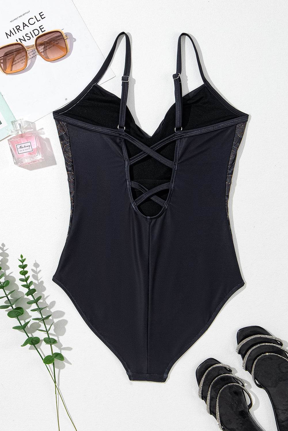 Embroidered V-Neck One-Piece Swimwear - Hovatok