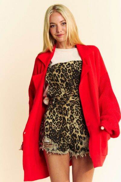 Davi & Dani Button Up Dropped Shoulder Cardigan with Pockets - Hovatok