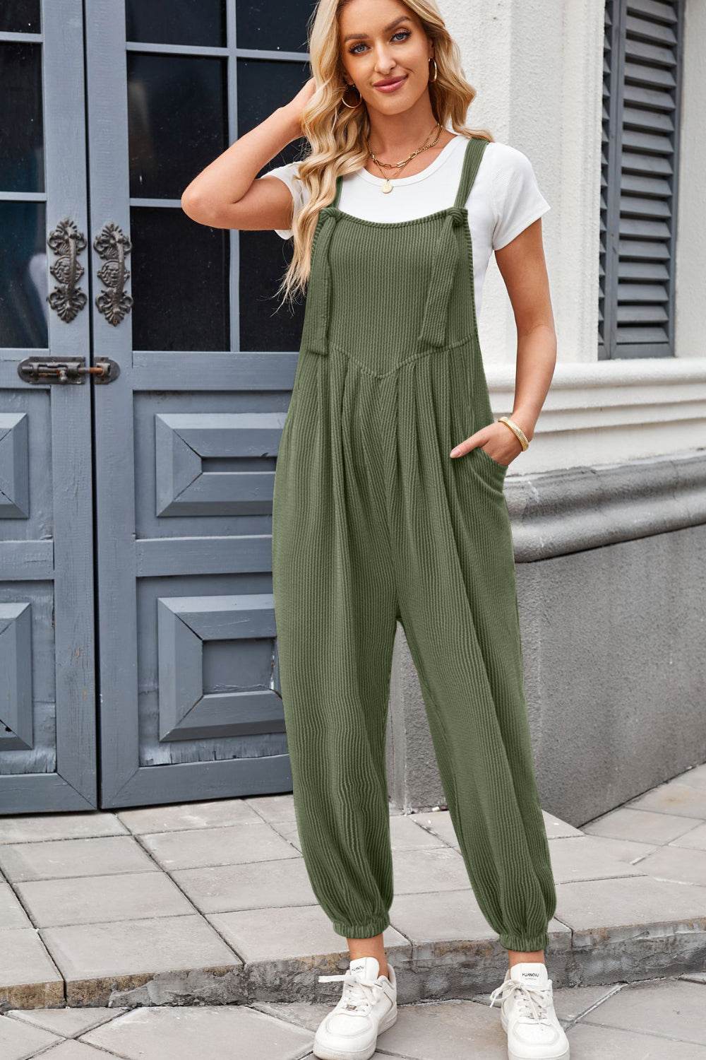 Lovelet Knotted Strap Overalls with Pockets - Hovatok