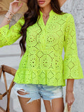 Devine Half Button Flounce Sleeve Peplum Blouse - Hovatok