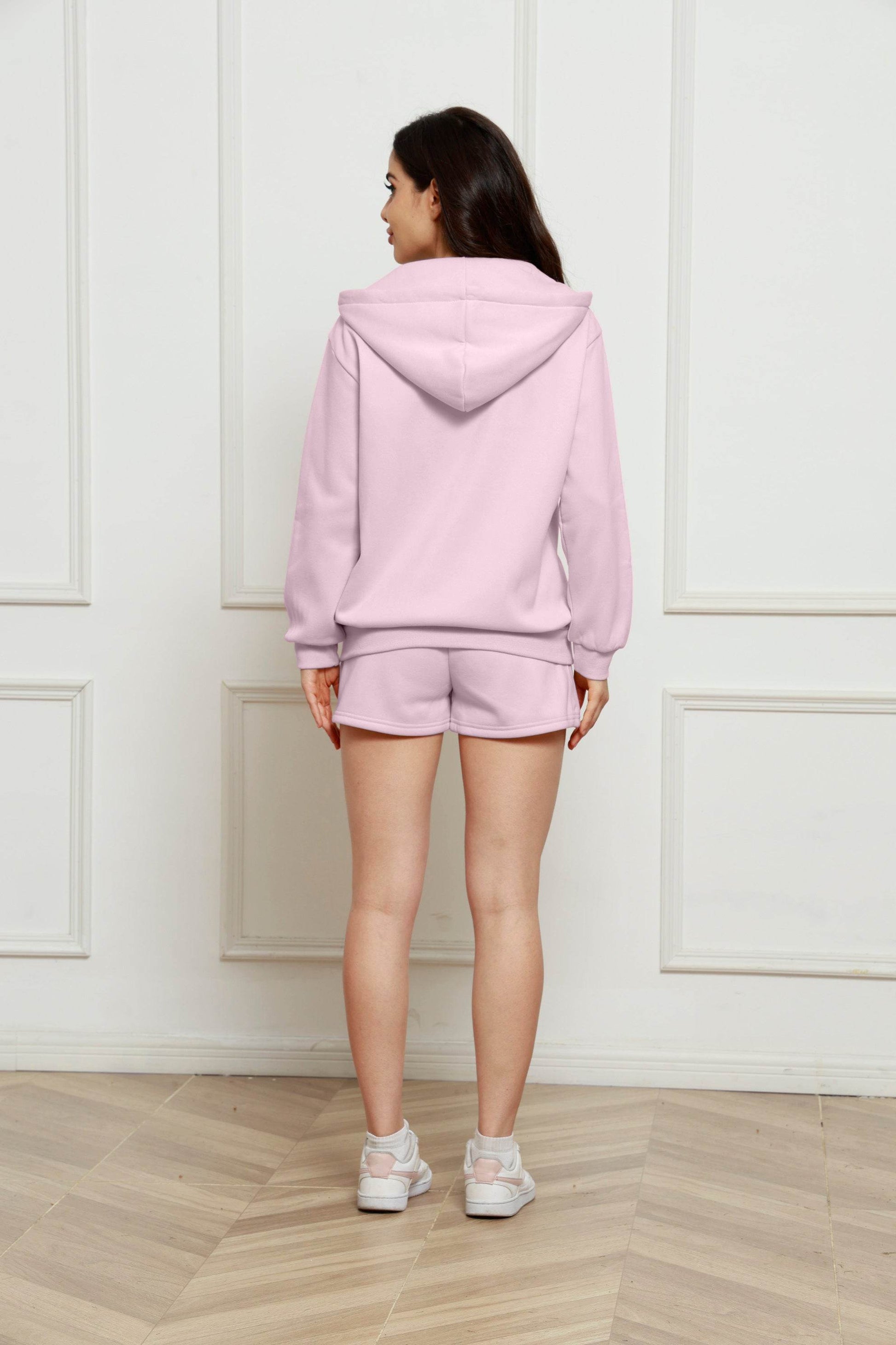 Zip Up Drawstring Hoodie and Shorts Set - Hovatok