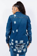 American Bazi Distressed Button Up Long Sleeve Denim Jacket - Hovatok