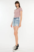 Kancan Distressed High Waist Denim Shorts with Pockets - Hovatok
