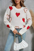 Angel Wings Contrast Heart Round Neck Long Sleeve Sweater - Hovatok