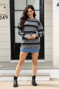 Striped Frayed Hem Round Neck Sweater - Hovatok