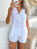Devine Button Down V-Neck Tank and Shorts Set - Hovatok