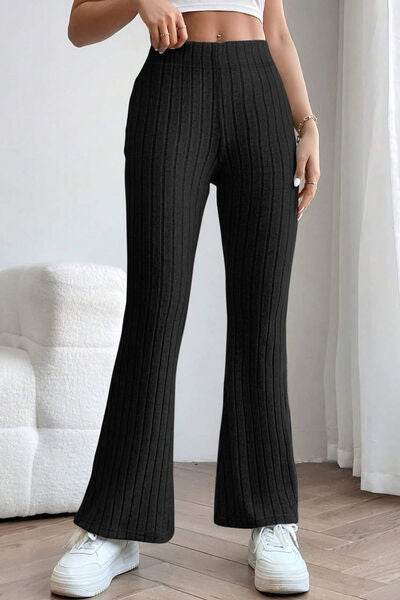 Basic Bae Full Size Ribbed High Waist Flare Pants - Hovatok