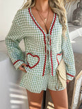 Devine Tie Front Contrast Plaid Shirt and Shorts Set - Hovatok