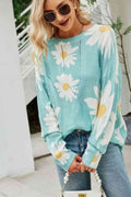 Angel Wings Daisy Print Openwork Round Neck Sweater - Hovatok