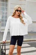 Cutout Back Round Neck Long Sleeve T-Shirt - Hovatok
