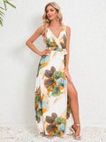 Slit Tied Printed Surplice Dress - Hovatok