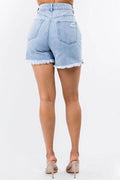 American Bazi High Waist Distressed Raw Hem Denim Shorts - Hovatok