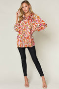 Double Take Full Size Printed Button Up Long Sleeve Shirt - Hovatok