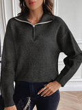 Half Zip Dropped Shoulder Sweater - Hovatok
