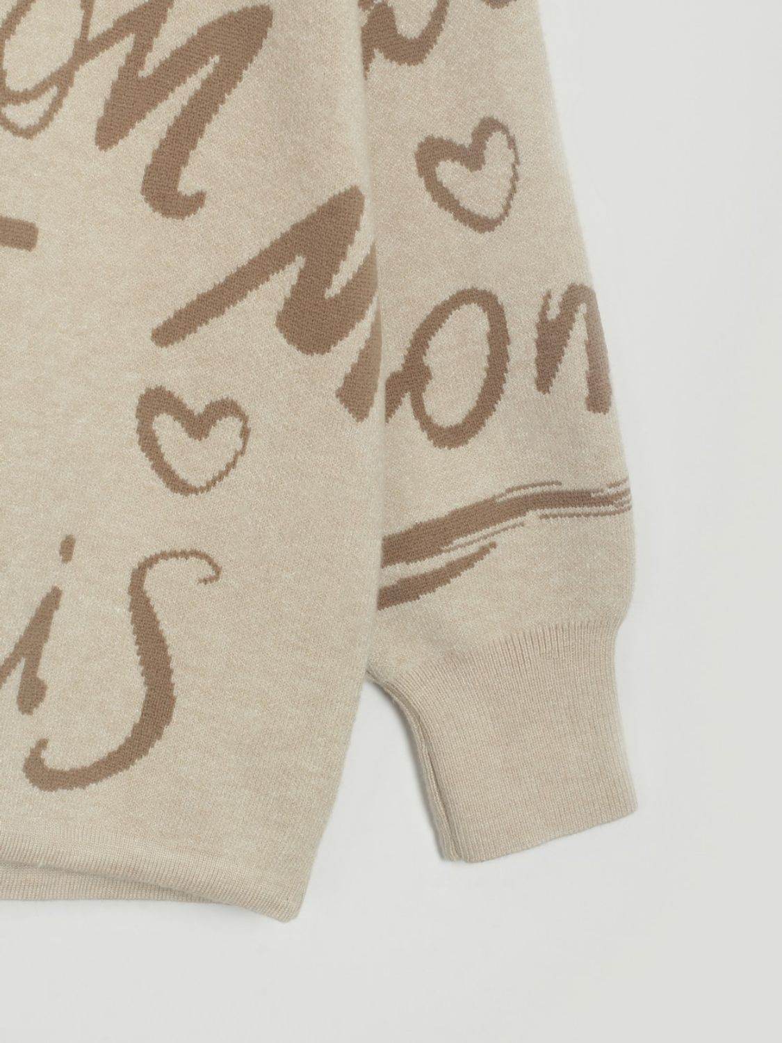 Drawstring Hem Letter Pattern Round Neck Dropped Shoulder Sweater - Hovatok