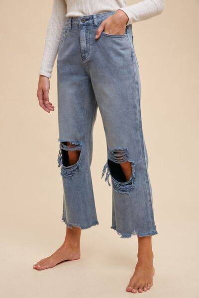 Annie Wear Distressed Raw Hem Jeans - Hovatok