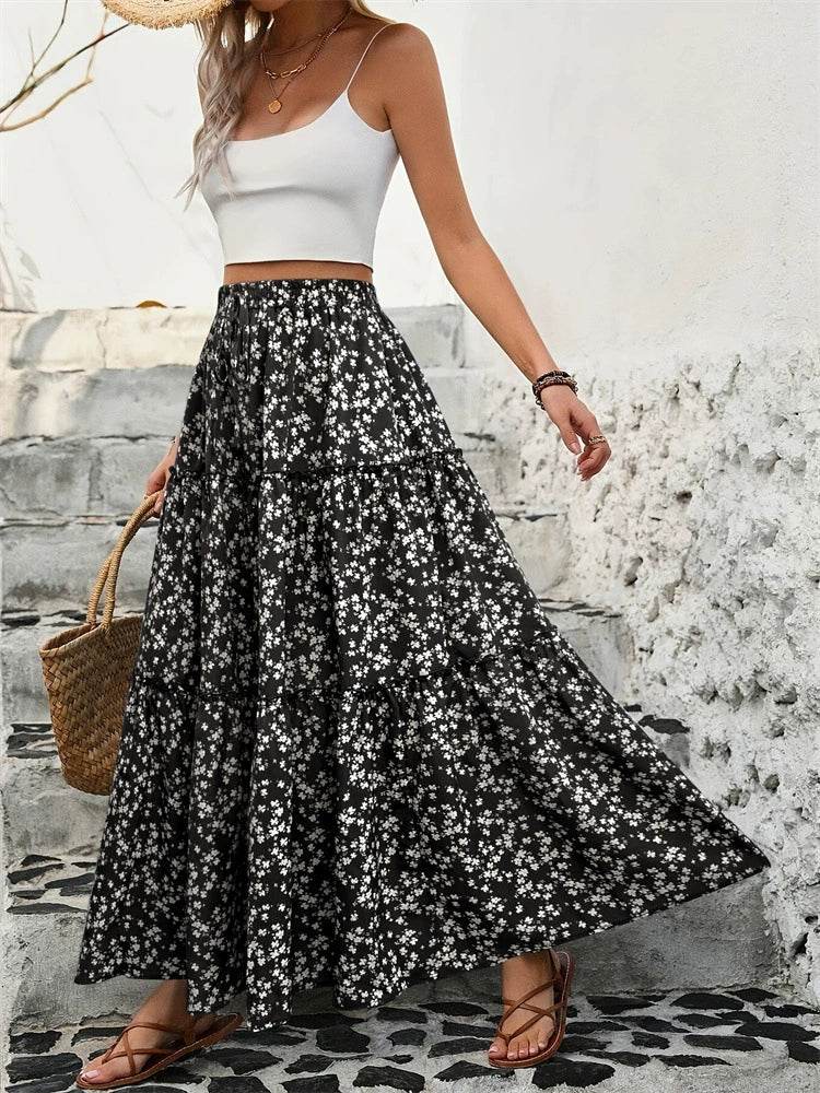 Tiered Floral Maxi Skirt - Hovatok