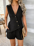 Devine Button Down Sleeveless Top and Shorts Set - Hovatok