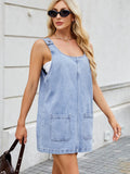 Scoop Neck Wide Strap Denim Dress - Hovatok