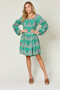Double Take Full Size Printed Long Sleeve Dress - Hovatok