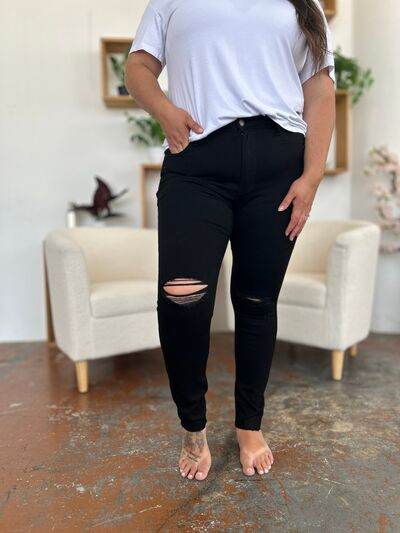 Judy Blue Full Size Distressed Tummy Control High Waist Skinny Jeans - Hovatok