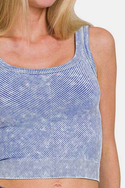 Zenana Washed Ribbed Scoop Neck Wide Strap Tank - Hovatok