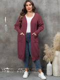 Plus Size Long Sleeve Pocketed Cardigan - Hovatok