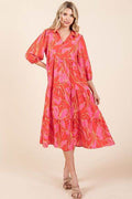 Mittoshop Tiered Printed Collared Neck Midi Dress - Hovatok