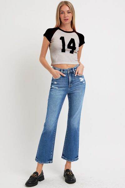 RISEN Full Size Tummy Control High Rise Crop Bootcut Jeans - Hovatok