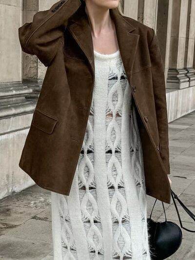 Lapel Collar Button Up Jacket - Hovatok