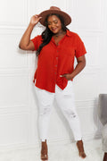 Zenana Full Size Summer Breeze Gauze Short Sleeve Shirt in Copper - Hovatok