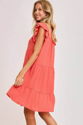 Umgee Full Size Johnny Collar Ruffle Cap Sleeve Tiered Dress Plus Size - Hovatok